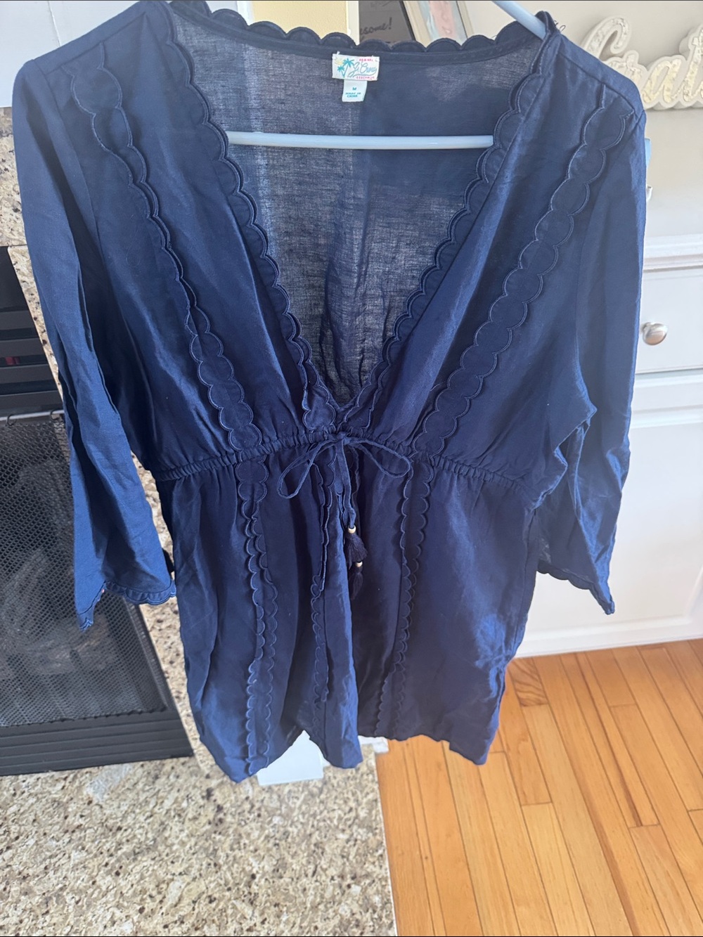J. Crew Navy Scalloped-V Neck Beachwear Size Medium
